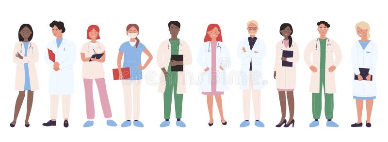 Doctor people vector illustration. Cartoon man woman medical group of doctor characters, hospital worker team with nurse, physician, surgeon. Professional medicine staff occupation isolated on white. Doctor people vector illustration. Cartoon man woman medical group of doctor characters, hospital worker team with nurse, physician, surgeon. Professional medicine staff occupation isolated on white