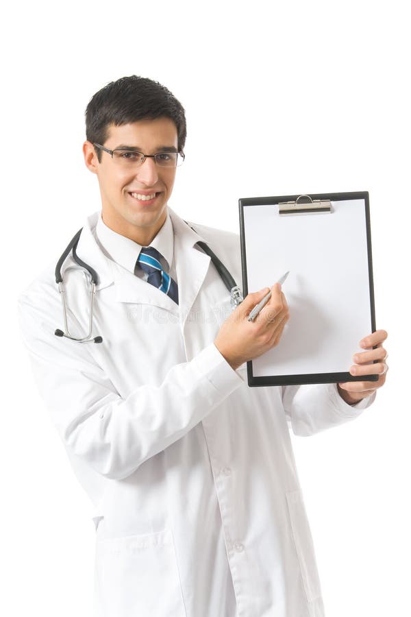 Doktor mit unbelegtem Klemmbrett lizenzfreies stockbild