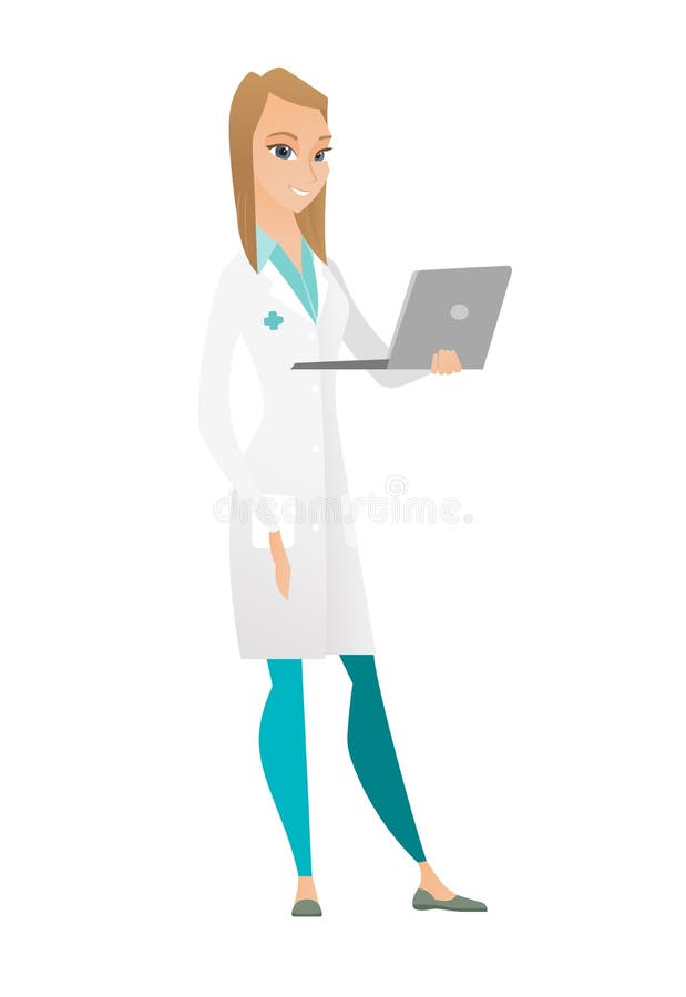 Doktorska używa laptopu wektoru ilustracja royalty ilustracja Doktorska używa laptopu wektoru ilustracja royalty ilustracja