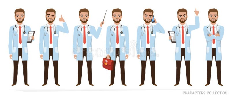 Doktorstecken - uppsättningen av poserar royaltyfri illustrationer Doktorstecken - uppsättningen av poserar royaltyfri illustrationer