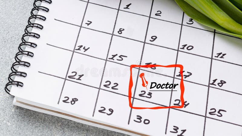 A calendar reminder for a Doctors Appointment. A calendar reminder for a Doctors Appointment