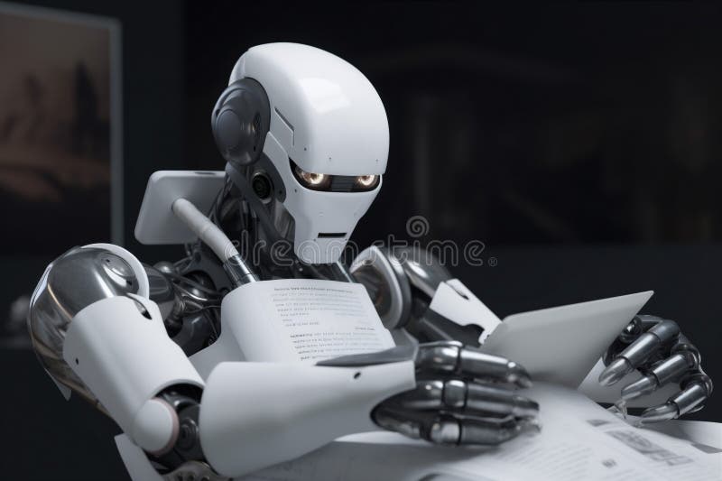 Dokument om bärbar dator med artificiell kontorsdator, robot. generativ ai. royaltyfria foton