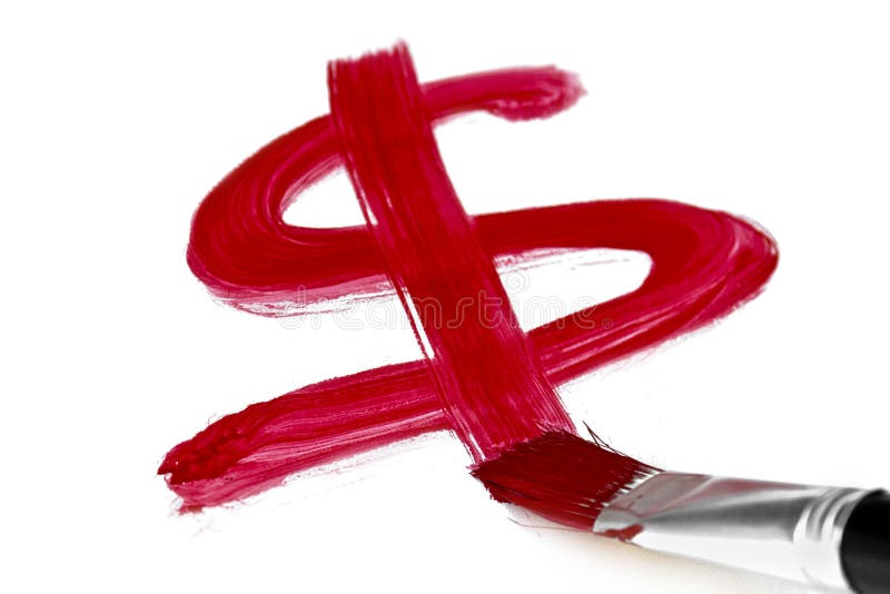 Red dollar sign painted brush over white background. Red dollar sign painted brush over white background