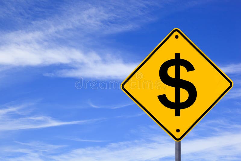 Dollar symbol on yellow road sign, with brilliant blue sky behind. Dollar symbol on yellow road sign, with brilliant blue sky behind.