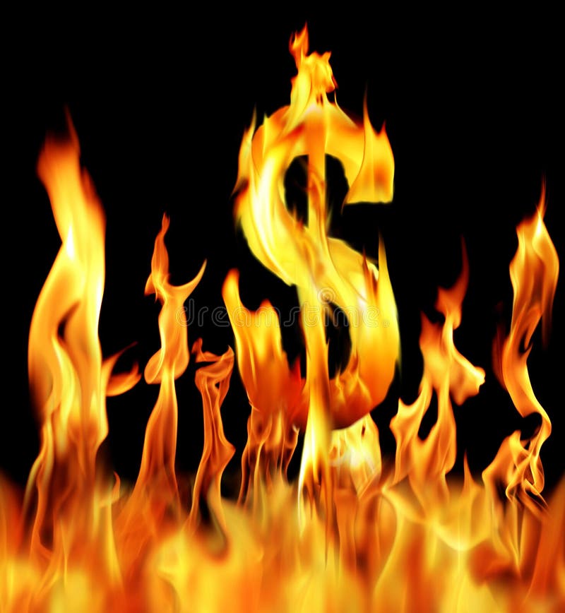 Dollar sign shapped fire flame over black background. Dollar sign shapped fire flame over black background