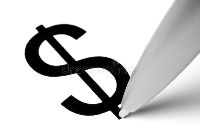 Dollar sign with tip of pen, on white. Dollar sign with tip of pen, on white.