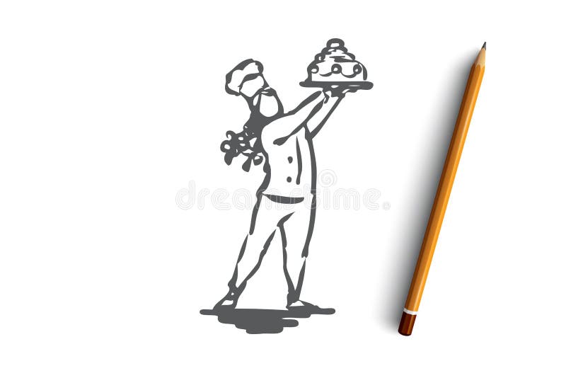 Dolce, confettiere, cucinante, ragazza, concetto dolce Vettore isolato disegnato a mano illustrazione di stock Dolce, confettiere, cucinante, ragazza, concetto dolce Vettore isolato disegnato a mano illustrazione di stock