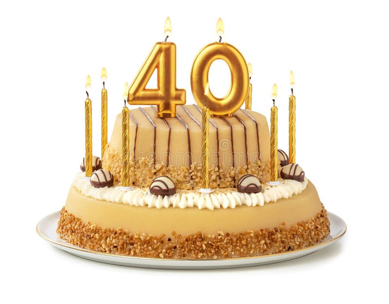 Festive cake with golden candles - Number 40. Festive cake with golden candles - Number 40