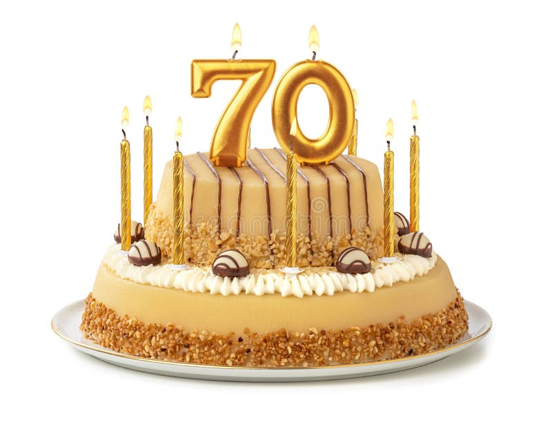 Festive cake with golden candles - Number 70. Festive cake with golden candles - Number 70