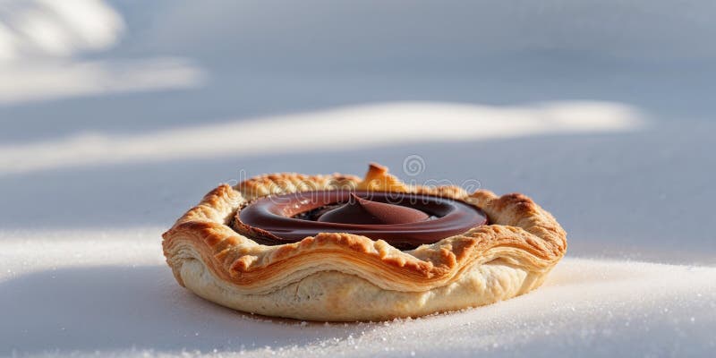 Dolce pasticceria di cioccolato con crosta di lino su bianco. Generato da AI.