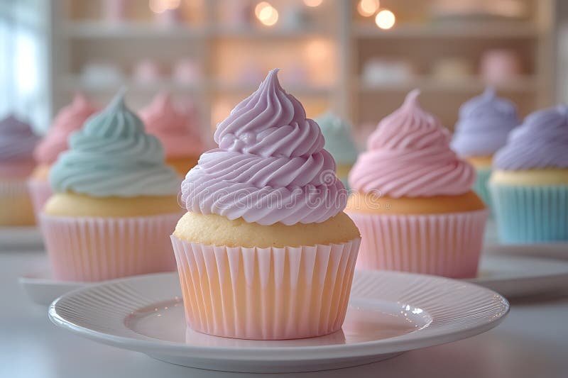 Dolci cupcake al padiglione con una brina gocciolata su un piatto perfetto per dessert e festeggiamenti illustrazione vettoriale