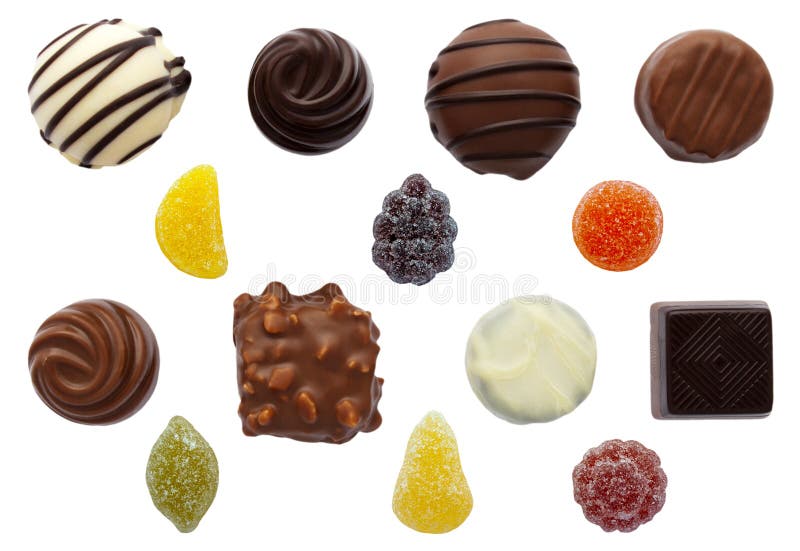 Dolci pastiglie miste di frutta e del cioccolato fotografia stock libera da diritti Dolci pastiglie miste di frutta e del cioccolato fotografia stock libera da diritti