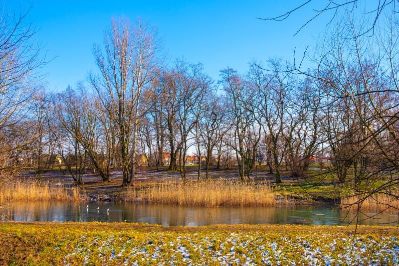 Dolina Sluzewiecka Valley and Public Park in Warsaw, Poland Along the