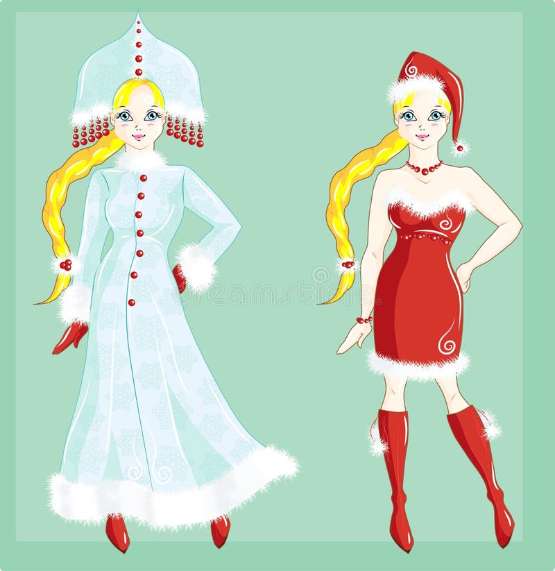 Doll dressed as Snow Maiden and Santa Claus girl