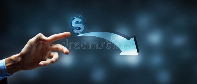 Dollar and arrow decrease in income. Decrease silhouette illustration stock images, royalty-free photos and pictures