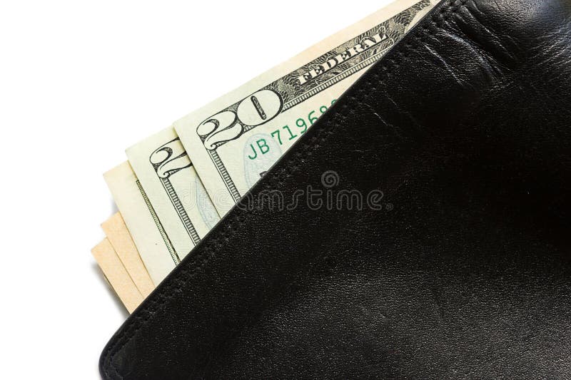 Dollar Bill in Old Black Leather Wallet. Stock Photo Image of leather