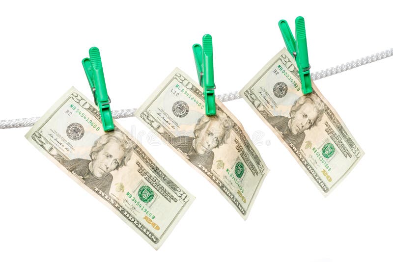 Dollar Bill and Pin on the Rope and Pin Isolated Stock Image Image of