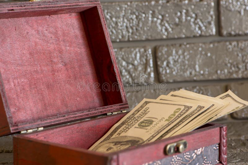 Dollar Bills Inside an Old Brown Box Stock Photo Image of booty