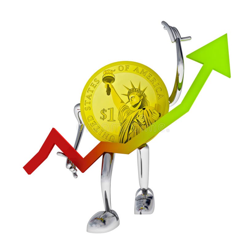 Dollar coin with positive graph report