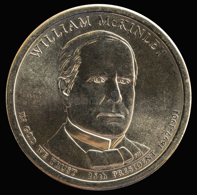 1 Dollar Coin. 25th President of the United States of America. Stock