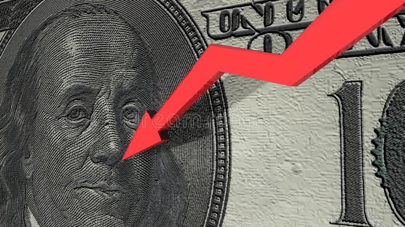 Dollar currency value down, decrease, negative. Crash decrease video
