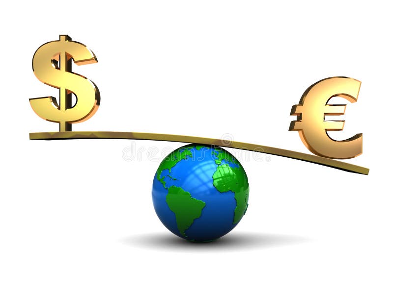 Dollar and euro on scale