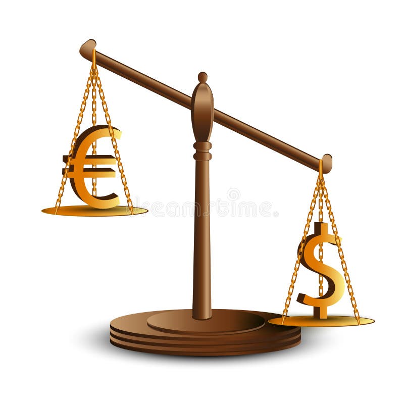 Dollar and euro on scales vector illustration