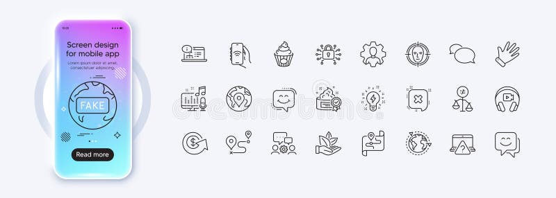 Dollar exchange, Outsourcing and Face detect line icons for web app. Pictogram icon Vector royalty free illustration