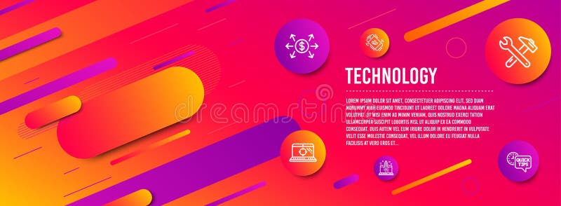 Dollar exchange, Start business and Seo laptop icons set. Call center, Spanner tool and Quick tips signs. Vector vector illustration