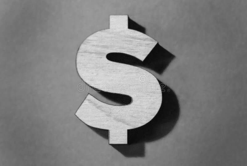 Dollar icon, wooden, black and white, shadow on the background