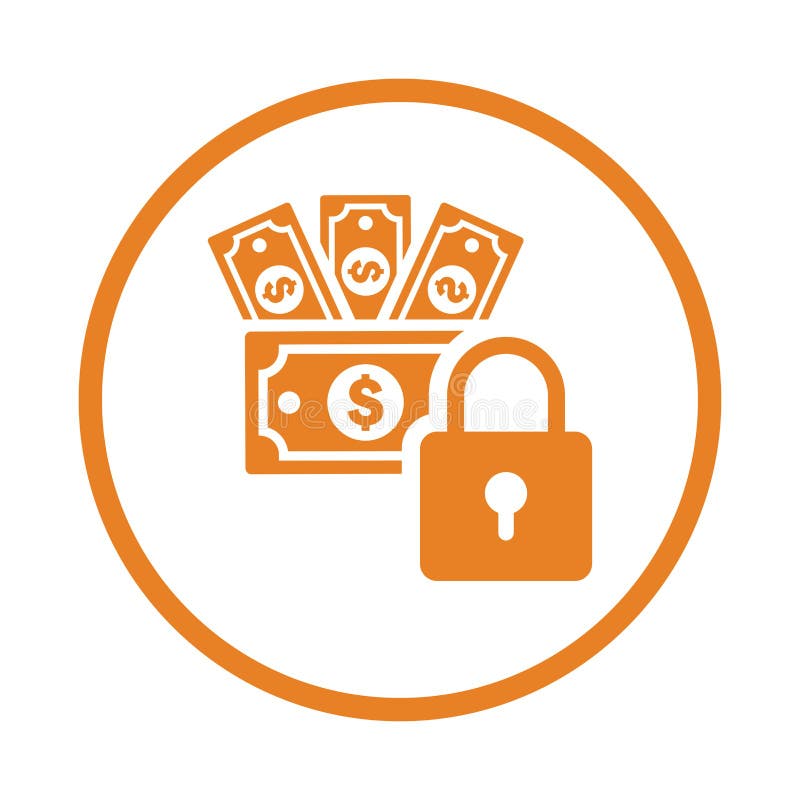 Dollar, lock icon. Orange vector sketch vector illustration