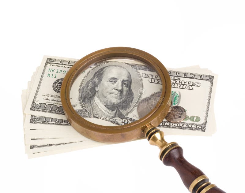 Money and magnifying glass stock photo. Image of magnify 11913032