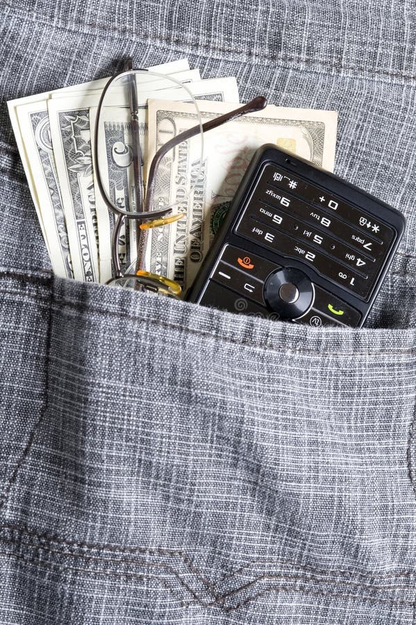 Dollar with phone in pocket