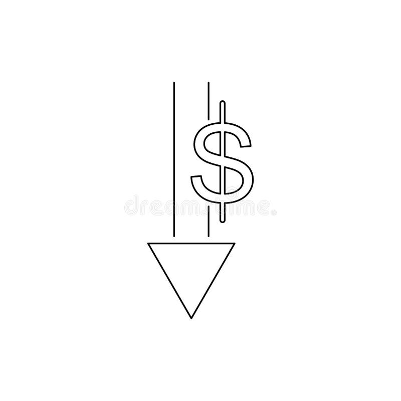 Dollar rate decrease line icon illustration. Price low decrease icon illustrations