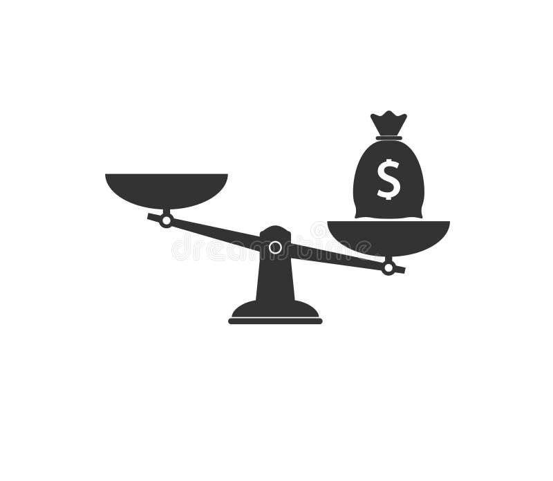 Money And House Scales Icon. Dollar Coin And House Balance On Scale