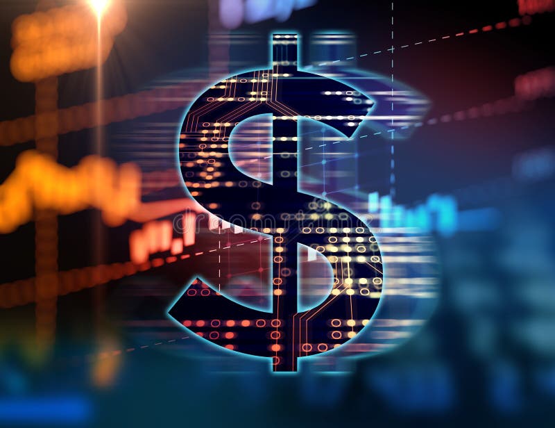 Dollar sign on abstract financial technology background. vector illustration