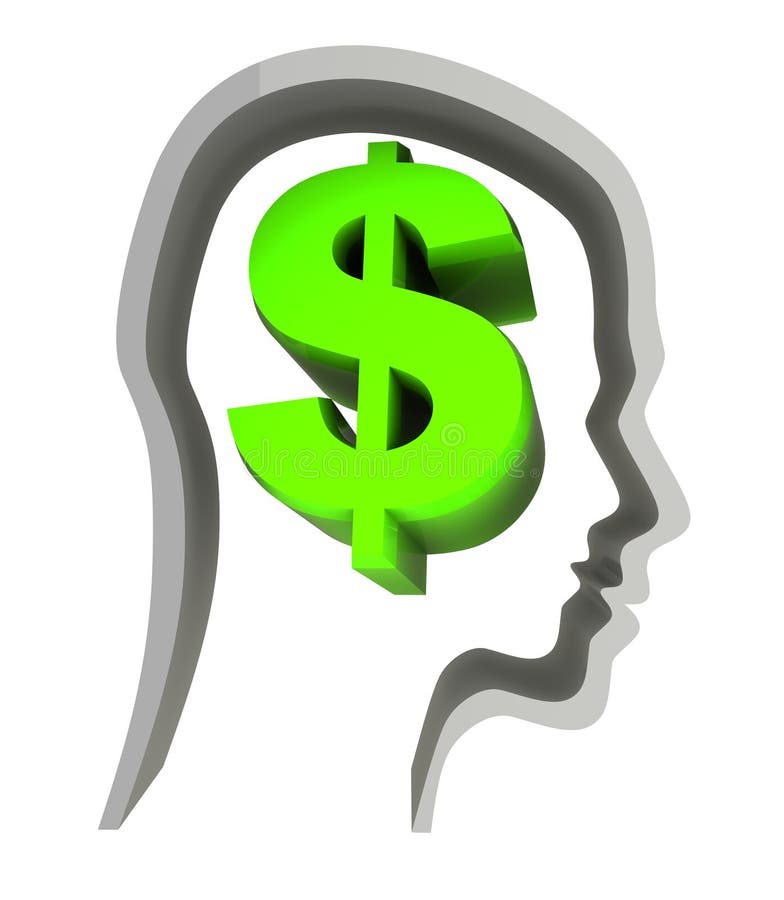 Dollar sign in head stock illustration. Illustration of imagination