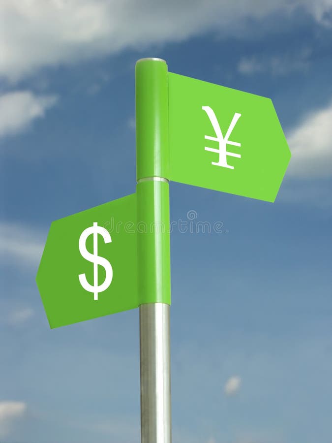 Dollar and yen sign post. Dollar and yen sign post