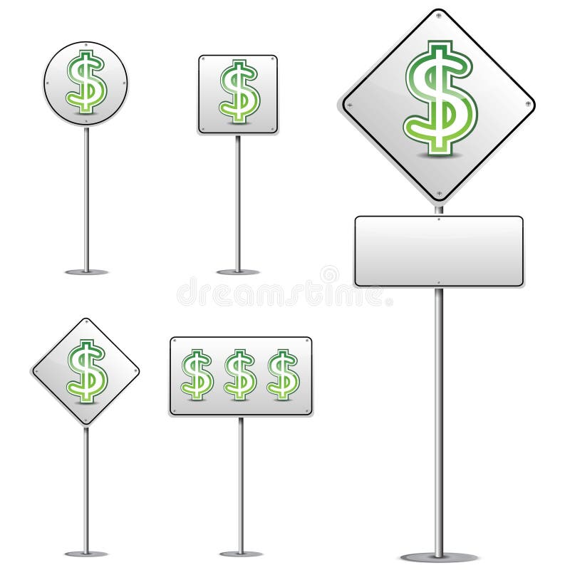 Dollar white road sign