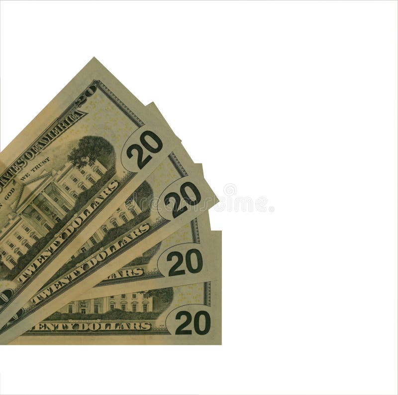 Dollari di U.S.A. di valore 20 isolati fotografie stock libere da diritti Dollari di U.S.A. di valore 20 isolati fotografie stock libere da diritti