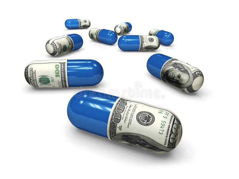 Dollar medicine capsules with blue halves. Dollar medicine capsules with blue halves