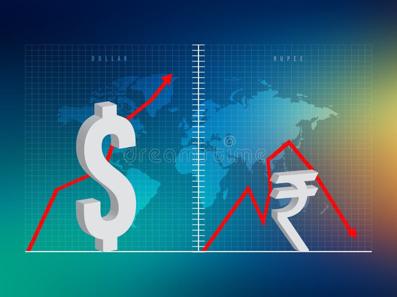 Dollar vs Rupee concept, Dollar gains over Indian Rupee Indian rupee falling down, weak, currency exchange rate difference, Indian stock market crash, abstract background illustration. Dollar vs Rupee concept, Dollar gains over Indian Rupee Indian rupee falling down, weak, currency exchange rate difference, Indian stock market crash, abstract background illustration