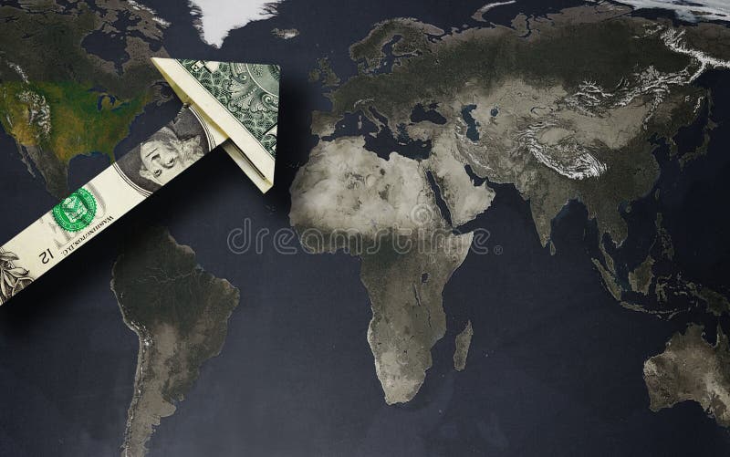 Dollarpfeil auf einer Weltkarte