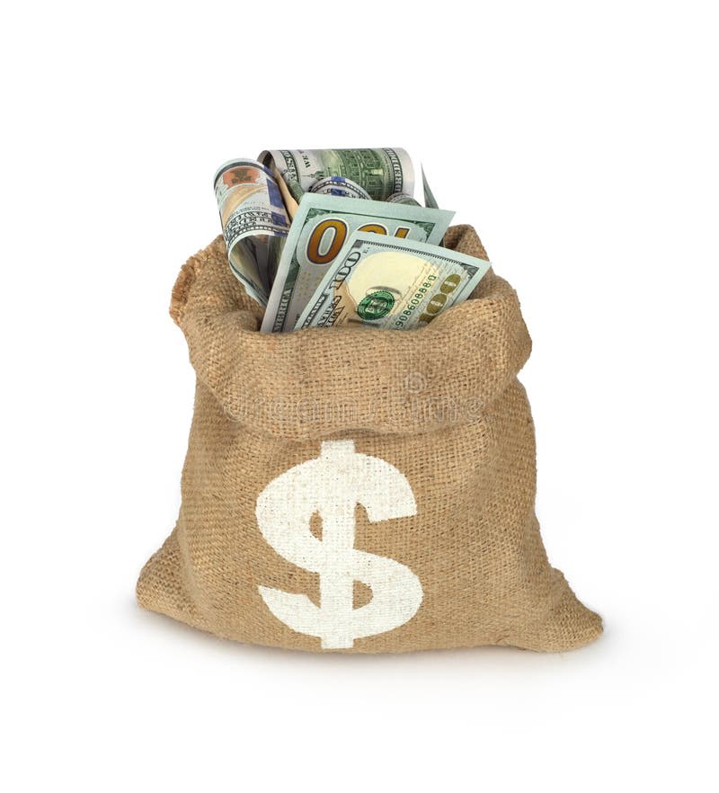 Dollars Bills in Bag Isolated on White, Stock Photo Image of bank
