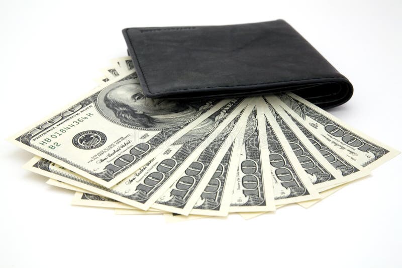 Dollars and black purse royalty free stock images