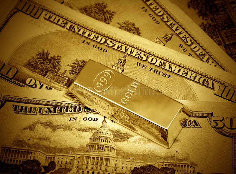 Dollars and gold bullion stock image. Image of economics 24366221
