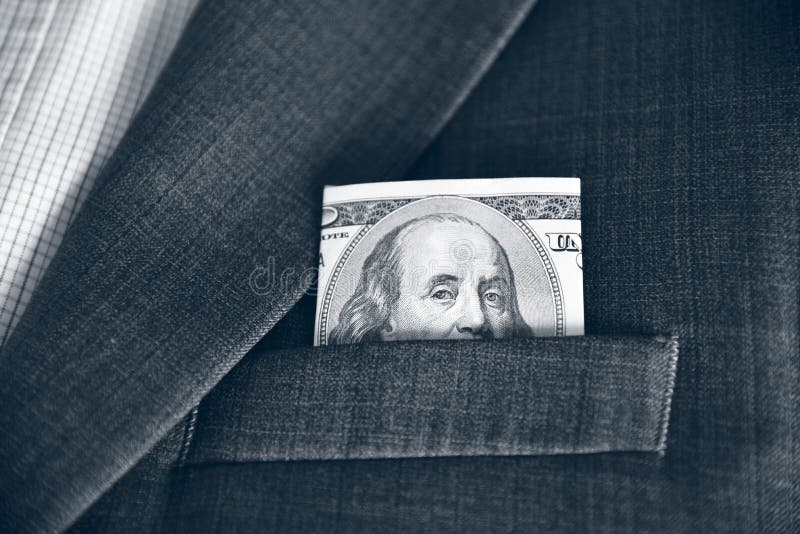 Dollars in the pocket of his jacket (corruption, lobbying, bribe