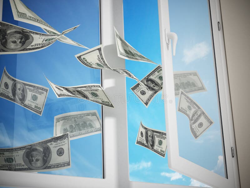 Dollars volant hors de la fenêtre illustration 3D