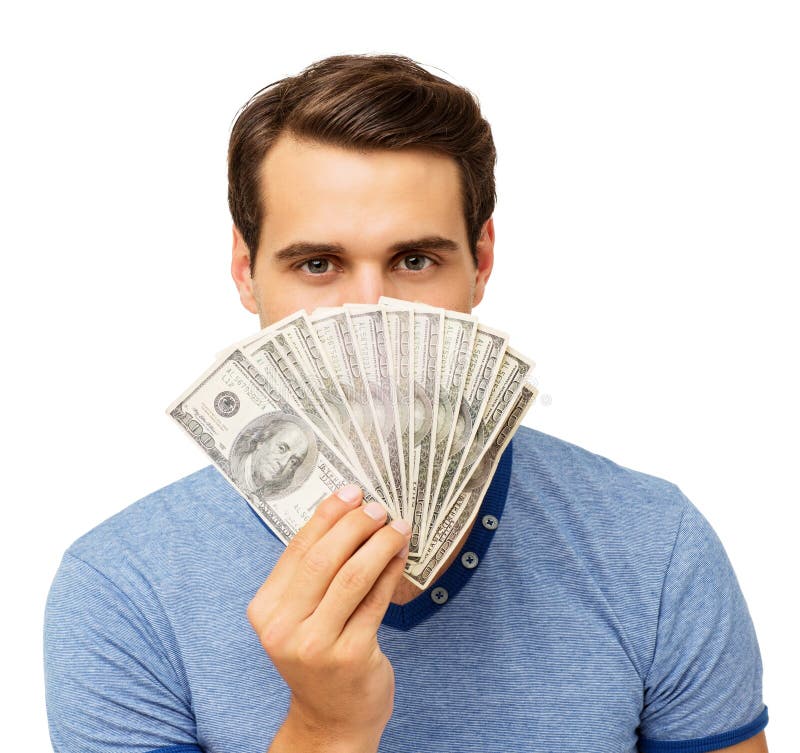 Dollars éventés par participation d'homme en Front Of Face images libres de droits Dollars éventés par participation d'homme en Front Of Face images libres de droits