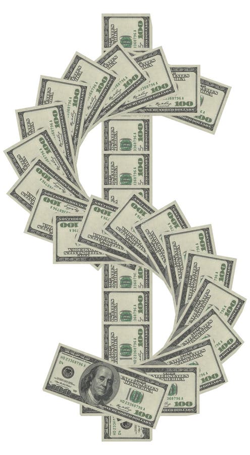 Dollar sign combined from hundred dollar banknotes. Dollar sign combined from hundred dollar banknotes